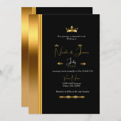 Black & Gold Elegante Royal Glam Wedding Einladung (Vorne/Hinten)