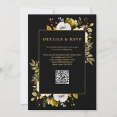 Black Gold Elegante Rustic Floral QR Code Hochzeit Einladung (Rückseite)