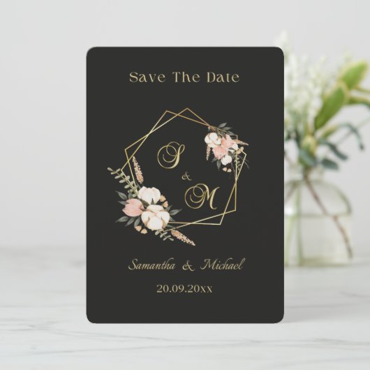 Black Gold Elegante Save the Date Einladung (Stehend Vorderseite)