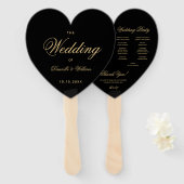 Black Gold Elegante Script Heart Wedding Program Fächer (Vorne und Hinten)
