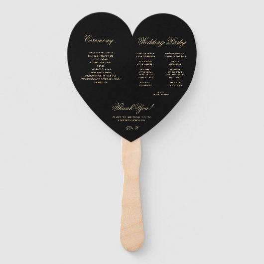 Black Gold Elegante Script Heart Wedding Program Fächer (Rückseite)