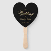 Black Gold Elegante Script Heart Wedding Program Fächer (Vorderseite)