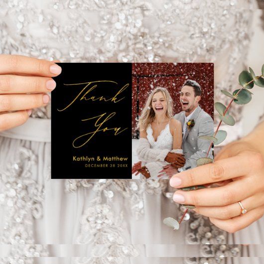 Black Gold Elegante Script Moderne Hochzeit Vielen Postkarte