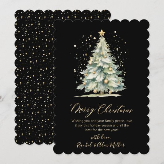 Black Gold Elegante Script Tree Weihnachten außerh (Vorne/Hinten)