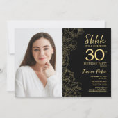 Black Gold Elegante Überraschung Foto 30. Geburtst Einladung (Vorderseite)
