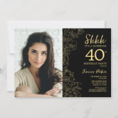Black Gold Elegante Überraschung Foto 40. Geburtst Einladung (Vorderseite)