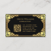Black Gold Elegante Vintage Kalligraphie QR Code Visitenkarte (Rückseite)
