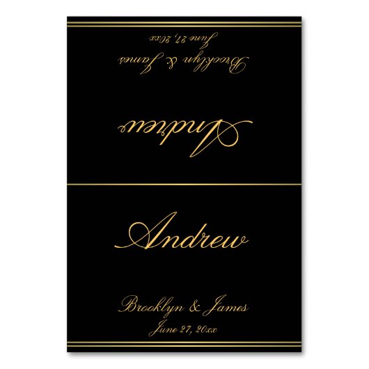 Black Gold Elegante Wedding Platzkarten Tischkarte Tischnummer (Vorderseite)