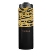 Black & Gold Eleganter Glitzer Leopard Cheetah Pri Thermosbecher (Vorderseite)