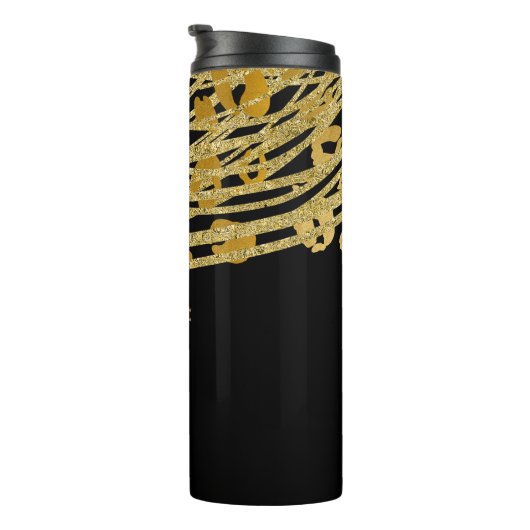 Black & Gold Eleganter Glitzer Leopard Cheetah Pri Thermosbecher (Nach rechts gedreht)