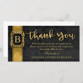 Black & Gold elegantes Monogram Beileid Vielen Dan Dankeskarte (Vorne/Hinten)