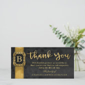 Black & Gold elegantes Monogram Beileid Vielen Dan Dankeskarte (Stehend Vorderseite)