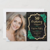 Black Gold Emerald Green Foto 50. Geburtstag Einladung (Vorderseite)