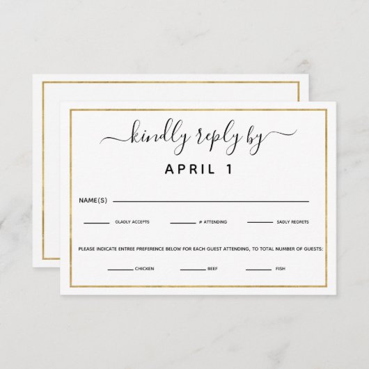 Black & Gold Empfang zum Abendessen UAWG RSVP Karte (Vorne/Hinten)