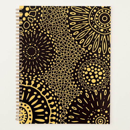 Black Gold Ethnic Floral Daily Planner Notebook Planer (Vorderseite)