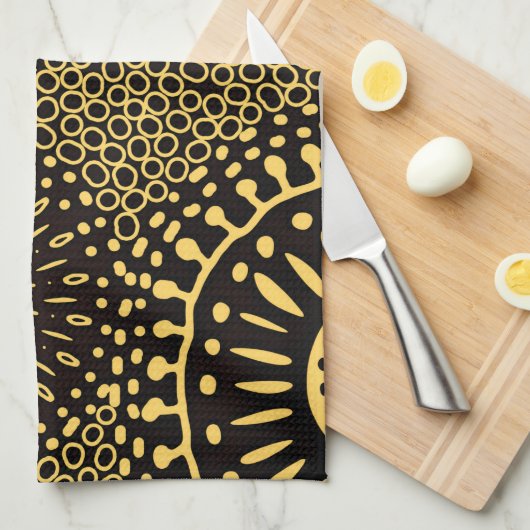 Black Gold Ethnic Floral Pattern Kitchen Towel Geschirrtuch (Viertel Falte)