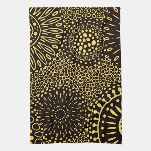Black Gold Ethnic Floral Pattern Kitchen Towel Geschirrtuch (Vertikal)