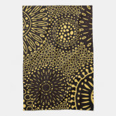 Black Gold Ethnic Floral Pattern Kitchen Towel Geschirrtuch (Vertikal)
