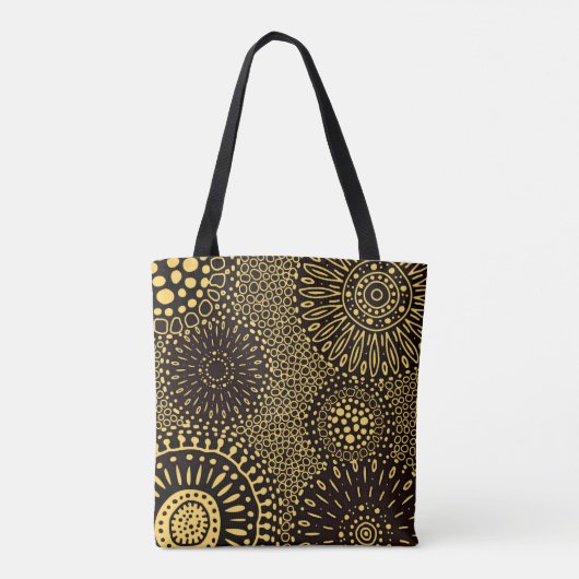 Black Gold Ethnic Floral Pattern Tote Bag Tasche (Rückseite)