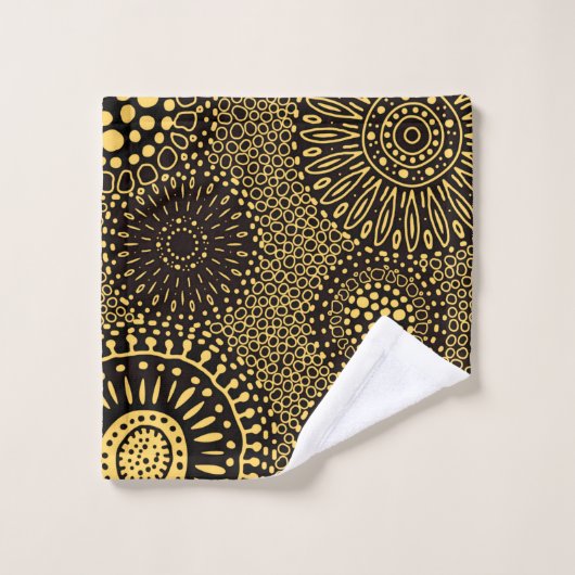 Black Gold Ethnic Floral Pattern Wash Cloth Waschlappen (Waschlappen)