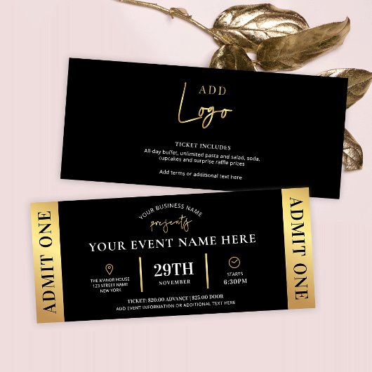Black & Gold Event Ticket Business Logo Admit One Einladung