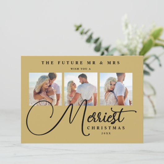 Black Gold Exquisite Hochzeit Weihnachten 3 Fotos Save The Date (Stehend Vorderseite)