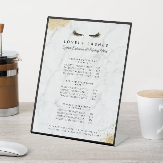 Black & Gold Eyelash Marble Luxus Service List Sockelschild (In SItu)