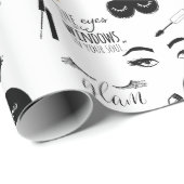 Black Gold Eyelashes Glam Birthday Geschenkpapier (Rolleneckpunkt)