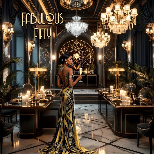 Black Gold Fabulous Art Deko Saal Ethnische Frau Einladung