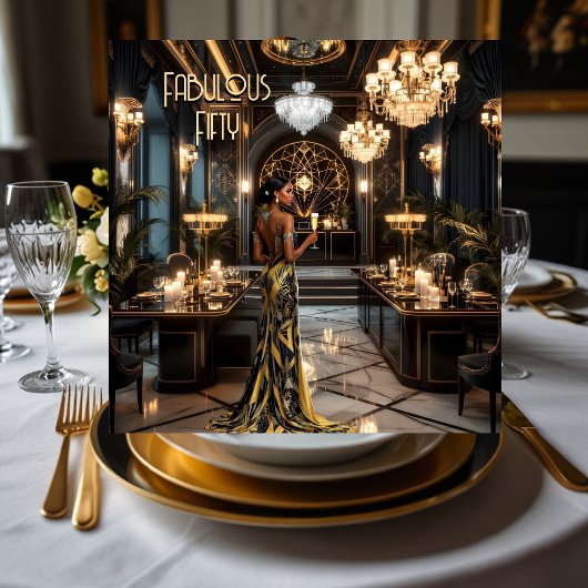 Black Gold Fabulous Art Deko Saal Ethnische Frau Einladung