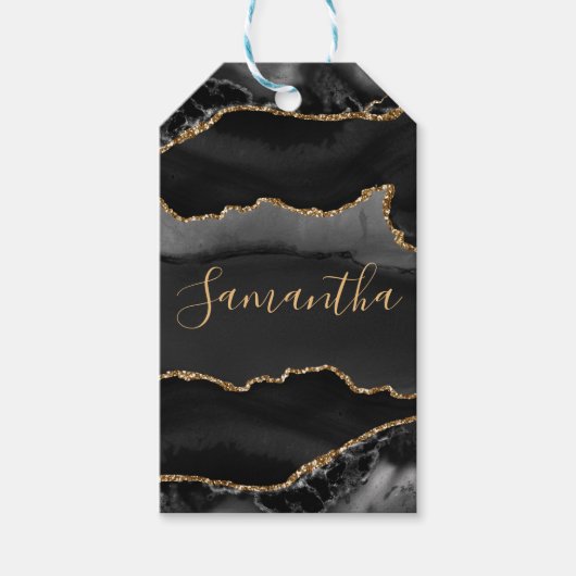 Black & Gold Falsch Glitter Agate Geschenkanhänger (Vorderseite)