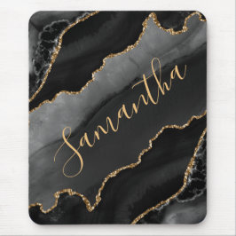Black & Gold Falsch Glitter Agate Mousepad