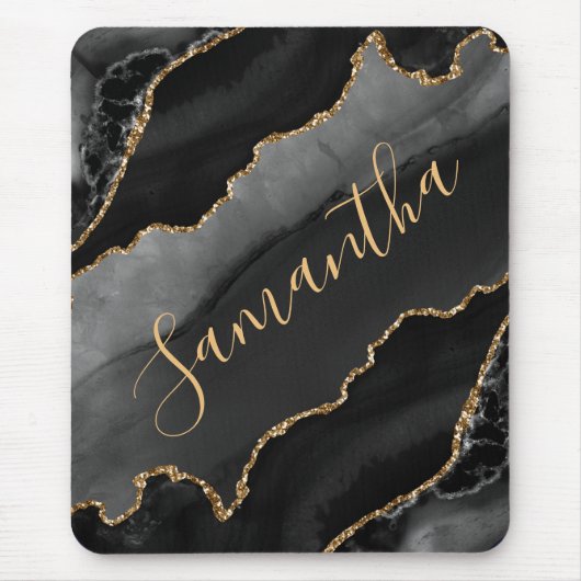 Black & Gold Falsch Glitter Agate Mousepad (Vorne)