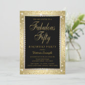 Black Gold Fantastische 50 Geburtstagspartys Einla Einladung (Stehend Vorderseite)