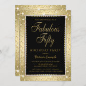 Black Gold Fantastische 50 Geburtstagspartys Einla Einladung (Vorne/Hinten)