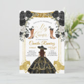 Black & Gold Fiesta Butterfly Mis XV Anos Invitati Einladung (Stehend Vorderseite)