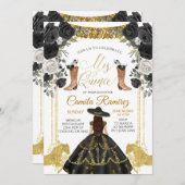 Black & Gold Fiesta Butterfly Mis XV Anos Invitati Einladung (Vorne/Hinten)