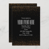 Black & Gold Fine Glitzer Chic Party Einladungen (Vorne/Hinten)