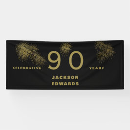 Black & Gold Fireworks 90. Black Birthday Party Banner