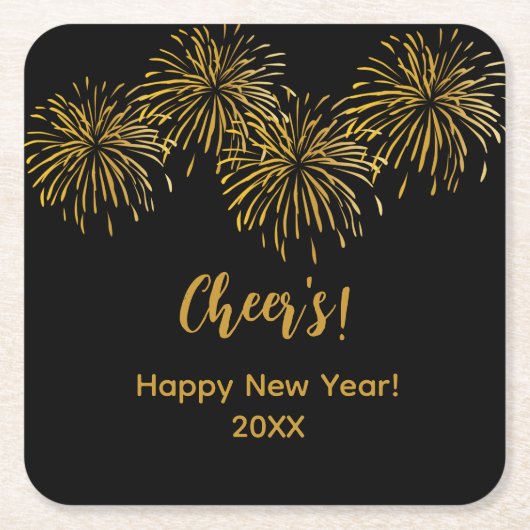 Black Gold Fireworks Frohes Neues Jahr Party Rechteckiger Pappuntersetzer (Vorderseite)