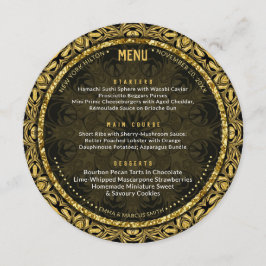 Black Gold Fireworks Wedding Round Menu Card Menükarte