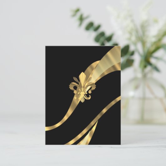 Black & gold fleur de lys postkarte (Stehend Vorderseite)