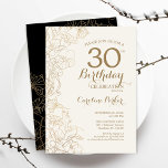 Black Gold Floral 30. Geburtstag Party Einladung<br><div class="desc">Black Gold Floral 30. Geburtstag Party Einladung. Minimalistisches modernes Design mit botanischen Kontur Zeichnungen Akzente und Typografie Drehbuch Schriftart. Einfache,  trendige Einladungskarte für eine stilvolle Damenfeier. Kann für jedes Alter angepasst werden. Gedruckte Zazzle Einladungen oder Sofortdownload digitalen druckbaren Vorlage.</div>