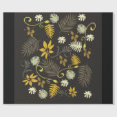 Black & Gold Floral 30" x 6' Wrapping Paper, Glos Geschenkpapier (Flach)