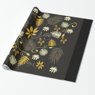 Black & Gold Floral 30" x 6' Wrapping Paper, Glos Geschenkpapier