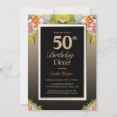 Black Gold Floral 50. Geburtstag Abendessen Einladung (Vorderseite)