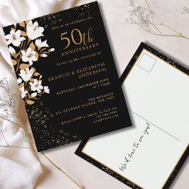 Black Gold Floral 50. Hochzeitstag Postkarte