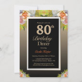Black Gold Floral 80. Geburtstag Abendessen Einladung (Vorderseite)