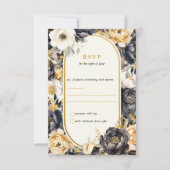 Black & Gold Floral Boarder Wedding Response Card RSVP Karte (Vorderseite)