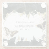 Black Gold Floral Butterfells Quinceanera Glasuntersetzer (Rückseite)